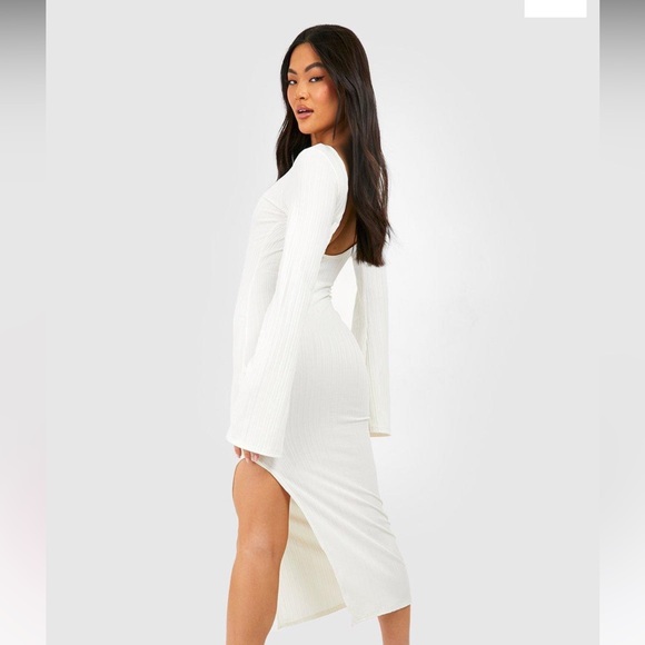 Plus Size Ruched Front Flare Sleeve Midi Dress main image 1
